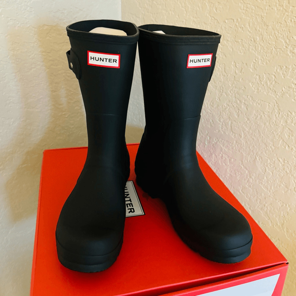 HUNTER Original Short Waterproof Rain Boot, Rubber Black, Size 10, NWT