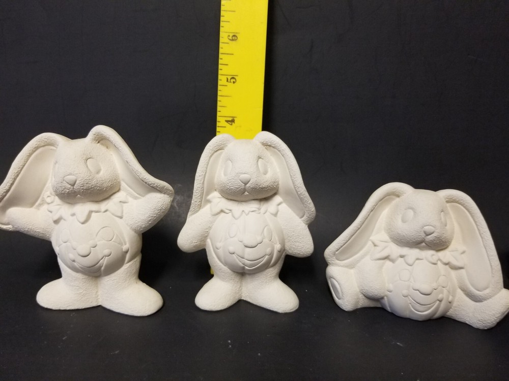 3 Unpainted ceramic Bisqueware Pumpkin Bunnies