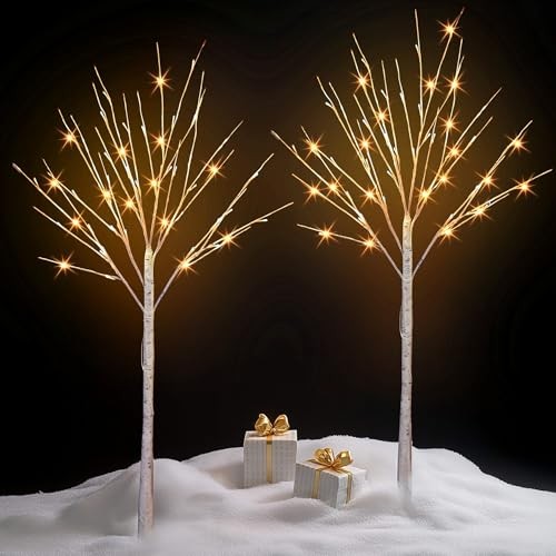 2 Pack Lighted Birch Tree, 4 FT Total 96 LED Pre-lit Artificial Christmas