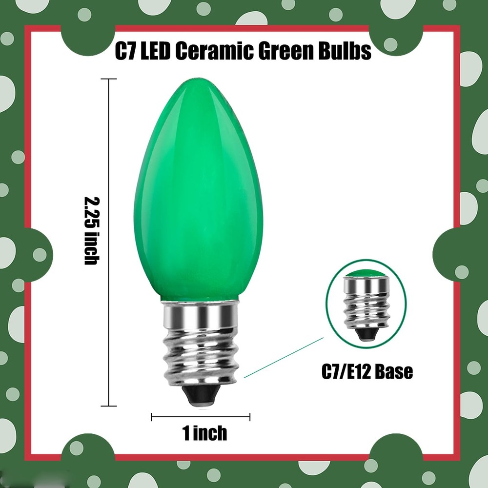 25PK C7 LED Green Replacement Light Bulbs, Classic 25 Pack,