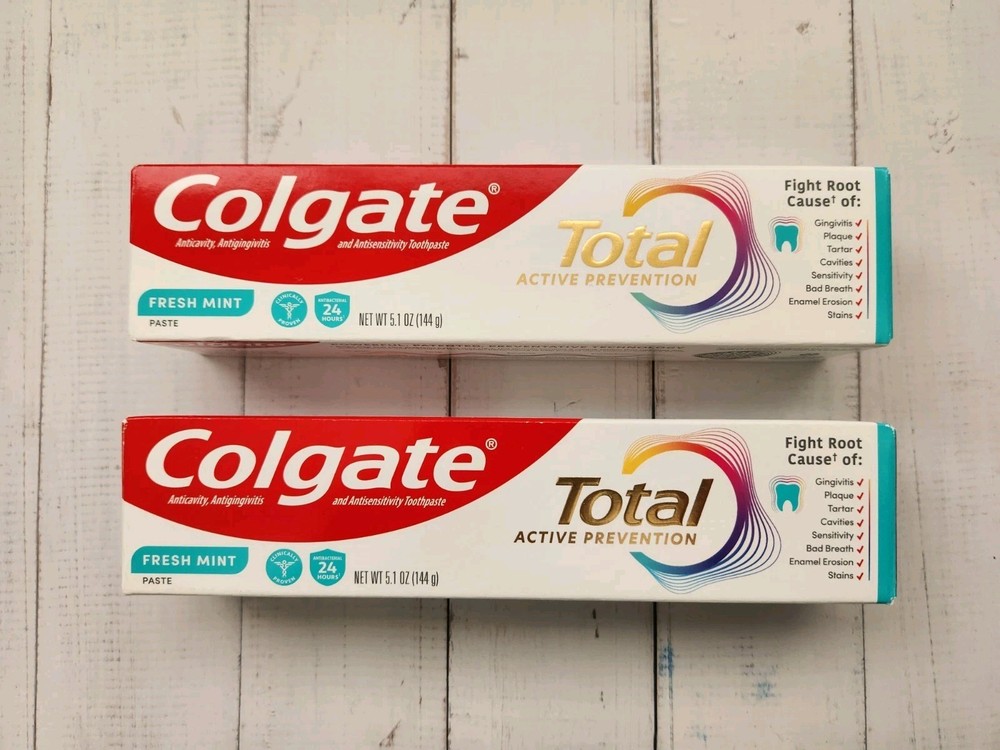 (Pack of 2) Colgate Total Active Prevention Fresh Mint Toothpaste, 5.1 fl oz