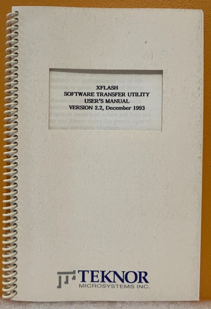 Teknor 1993 XFLASH Software Version 2.2 Transfer Utility User's Manual.