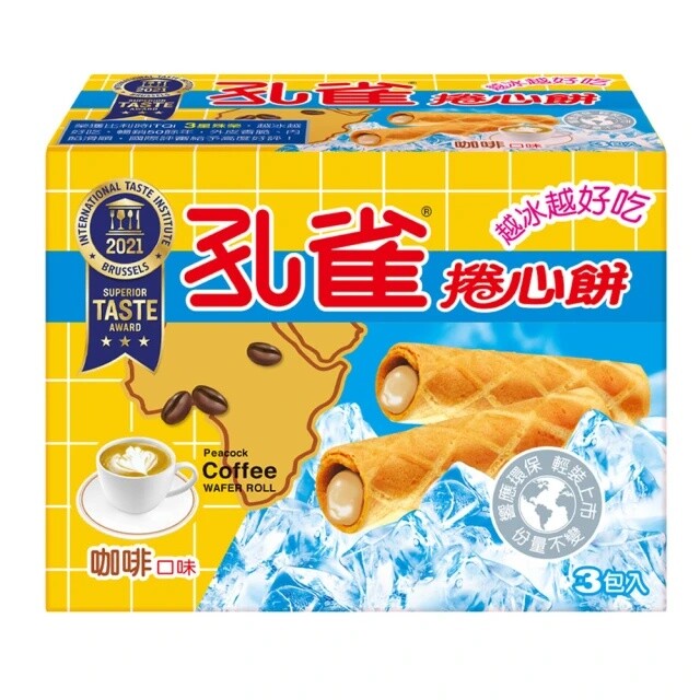 [孔雀] 捲心餅 Peacock Custard / Coffee Wafer Roll 63g x 3 / Pack (Select)