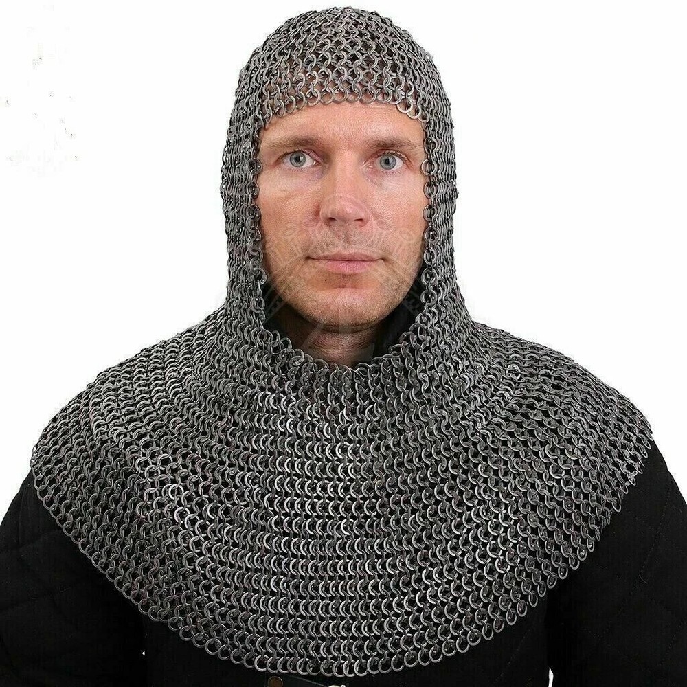 Medieval Chainmail Hood Flat Riveted With Washer Chain Mail Coif Armor