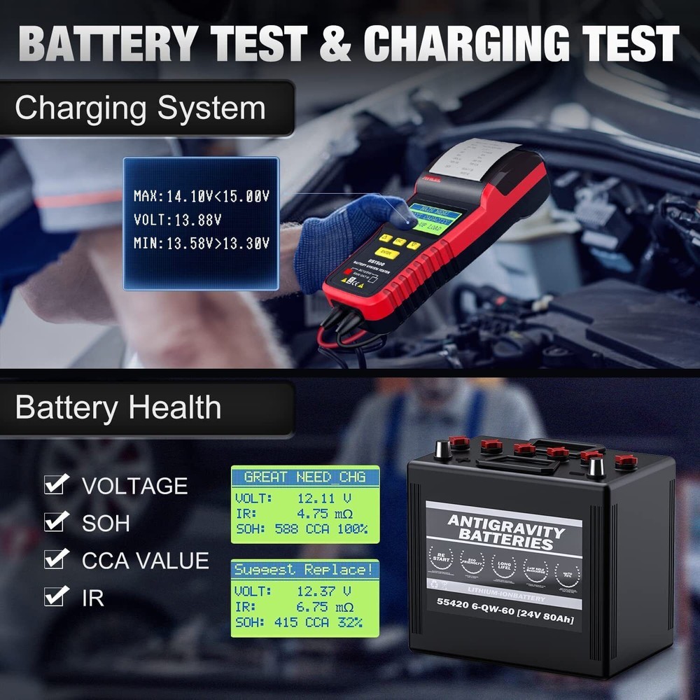ANCEL BST500 Car Battery Tester Cranking Charging System Analyzer with Printer