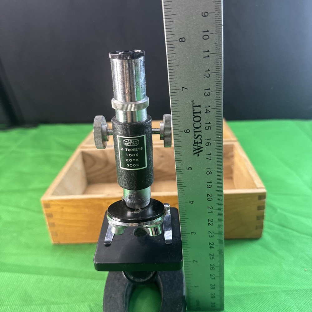 VINTAGE Toc Optics Student Microscope, In Wooden Box.