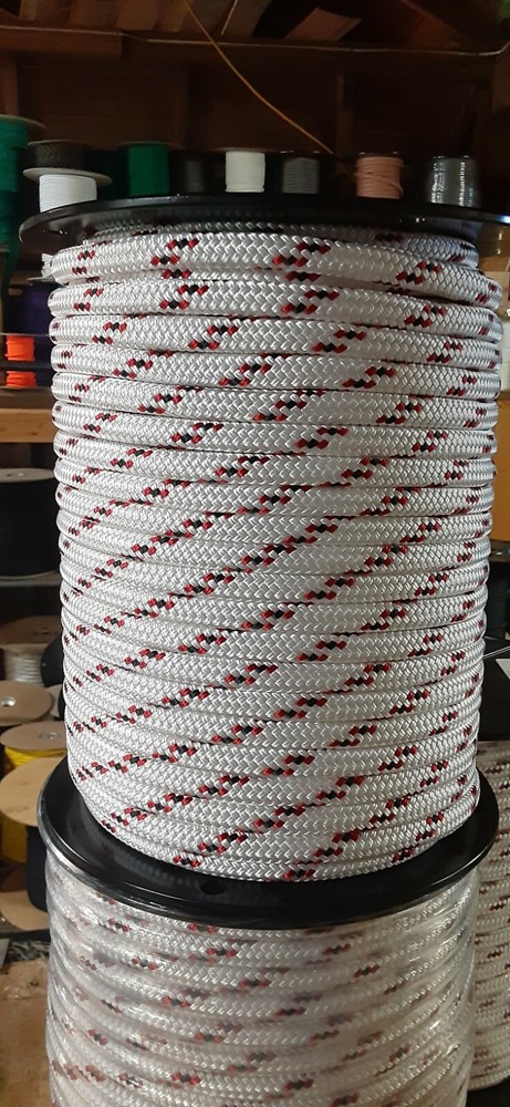 1/2 " x 245 ft. Double Braid-Yacht Braid Polyester Rope Spool. White/Black/Red