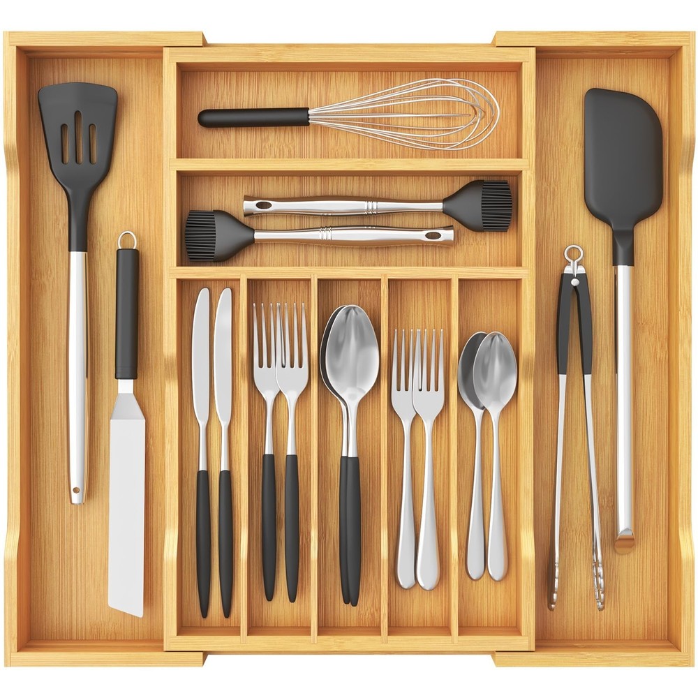 Lifewit Silverware Drawer Organizer, Expandable Utensil Tray for Kitchen, Fla...