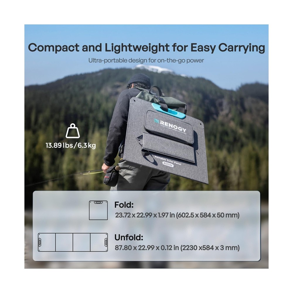 Renogy 200W Portable Solar Panel, IP65 Waterproof Foldable Solar Panel Power ...