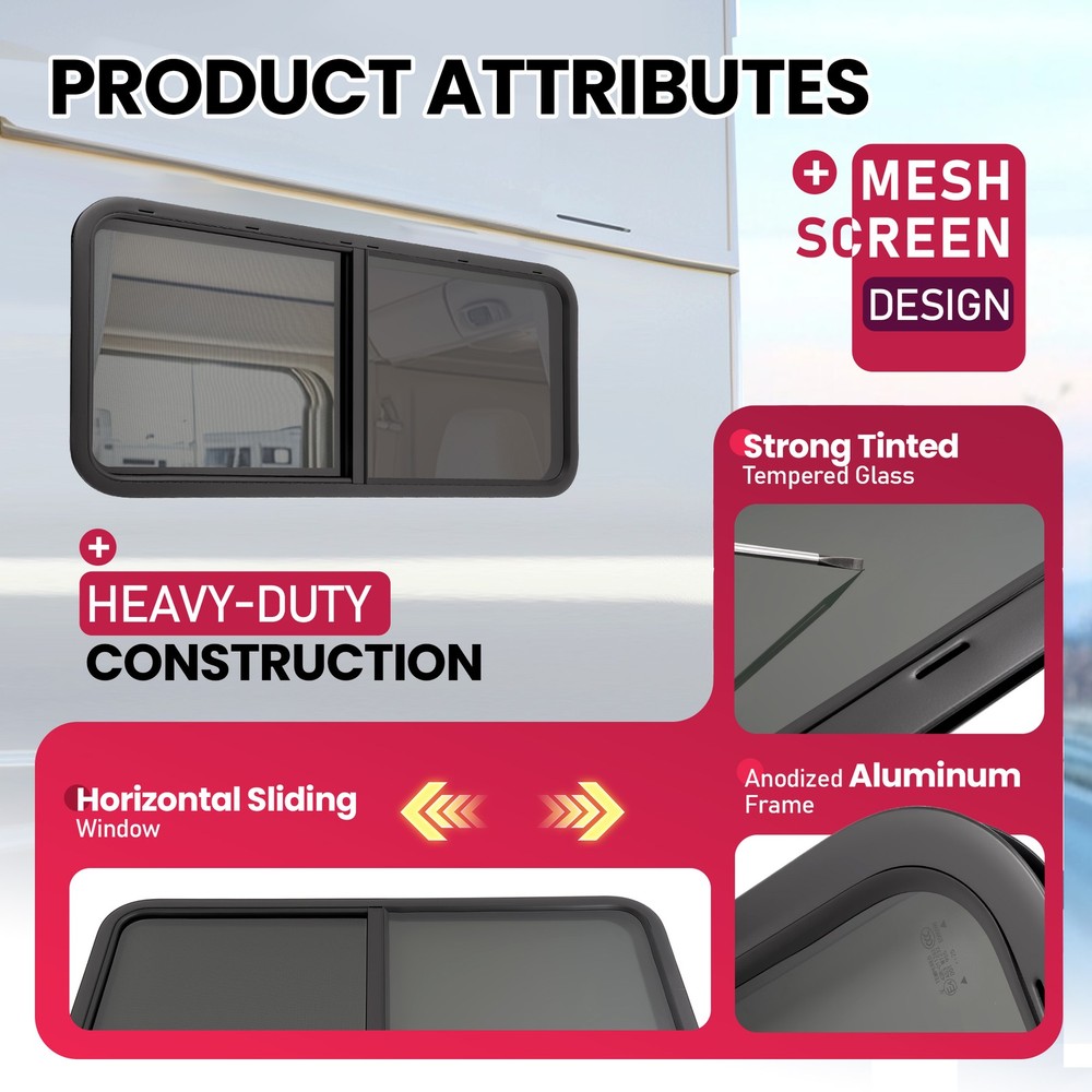 48" Width X 22" Height Horizontal Slider RV Window Cargo Trailer W/ Screen