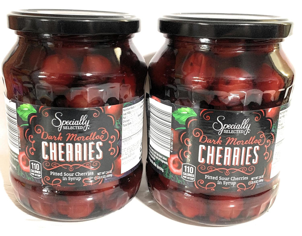 Dark Morello Pitted Sour Cherries, Large 24 Oz Jars, (2) Pack