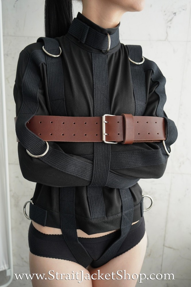 Black Straitjacket - Sides Crotch Strap Restraining Bondage Jacket High Quality
