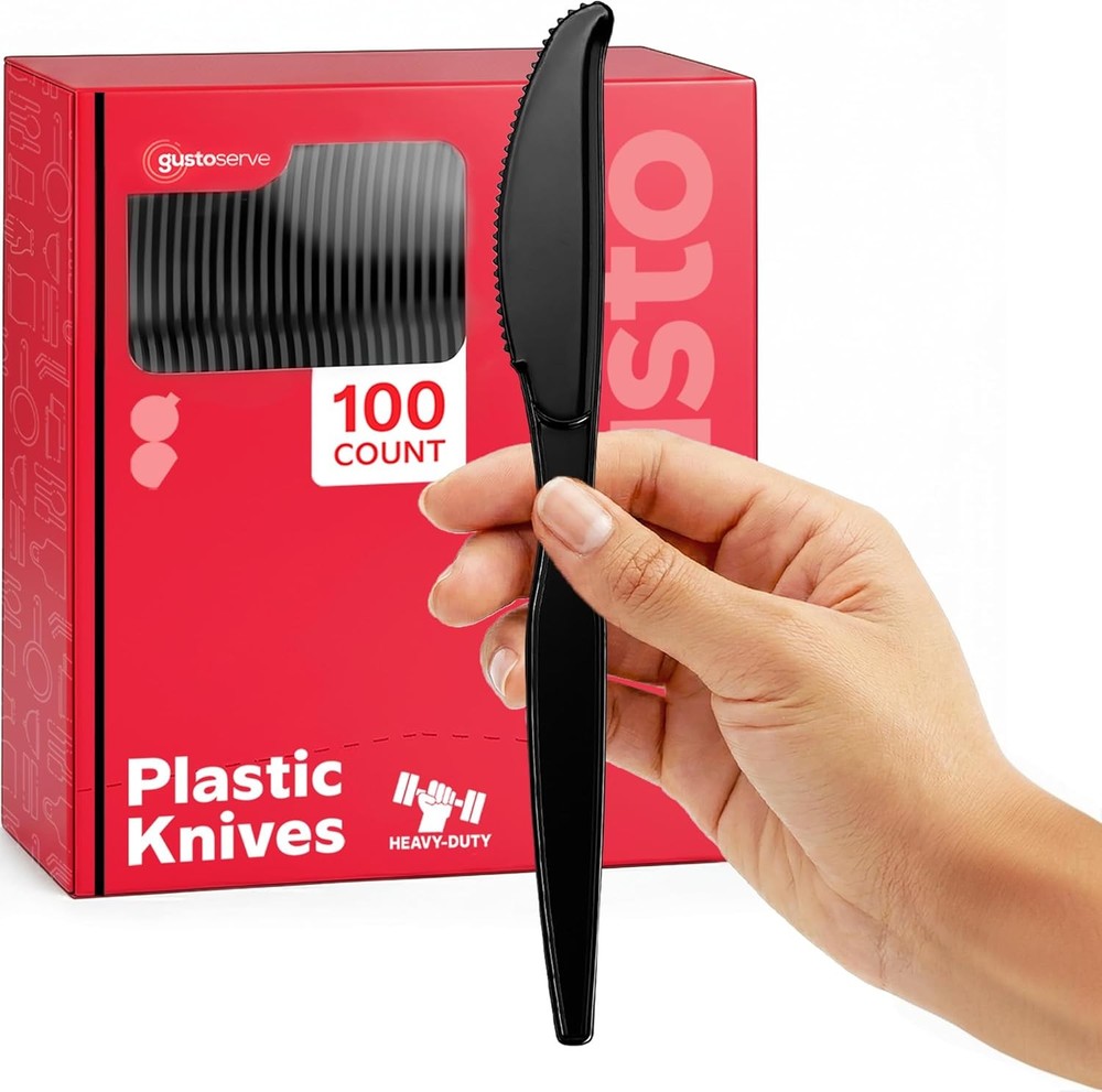 [] Basic Bla Plastic Knives, Heavy Duty Disposable Utensils -
