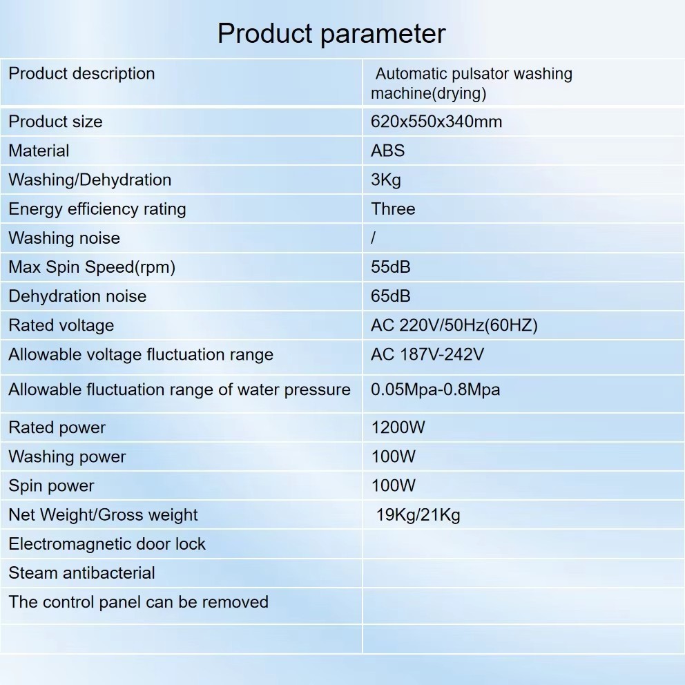 3KG220V Fully Automatic Wall Mounted Loading Mini Washing and Drying Machine