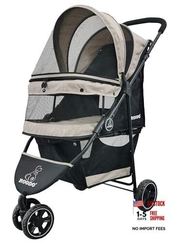 3 Wheel Dog Pet Cat Stroller Best Lightweight Foldable Compact Light khaki