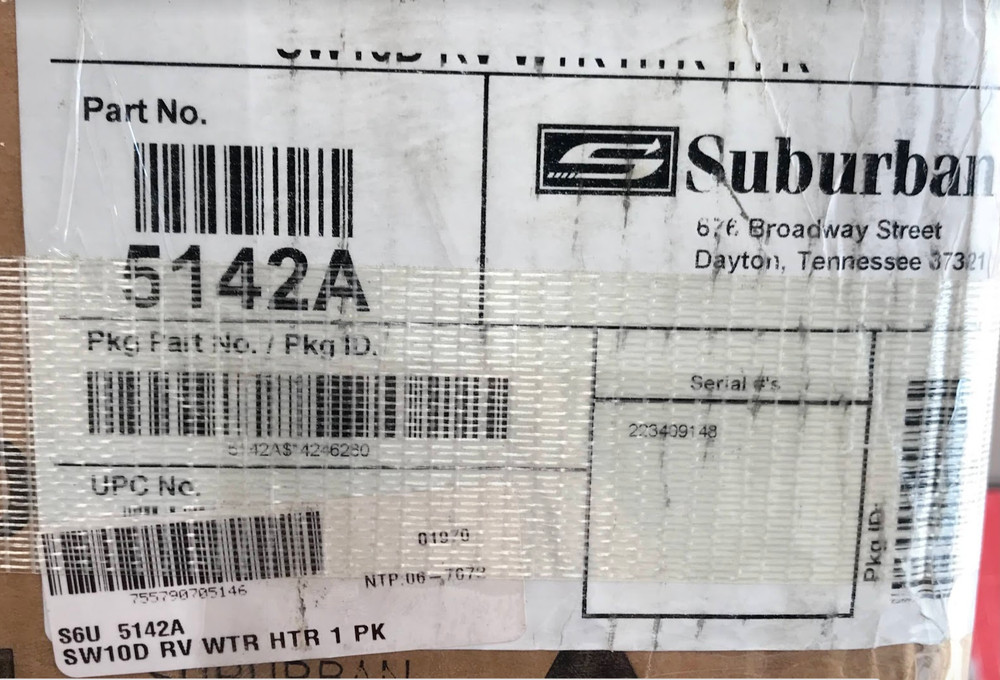 Suburban 10 Gallon RV Water Heater - #5142A - 12000 BTU - See Notes