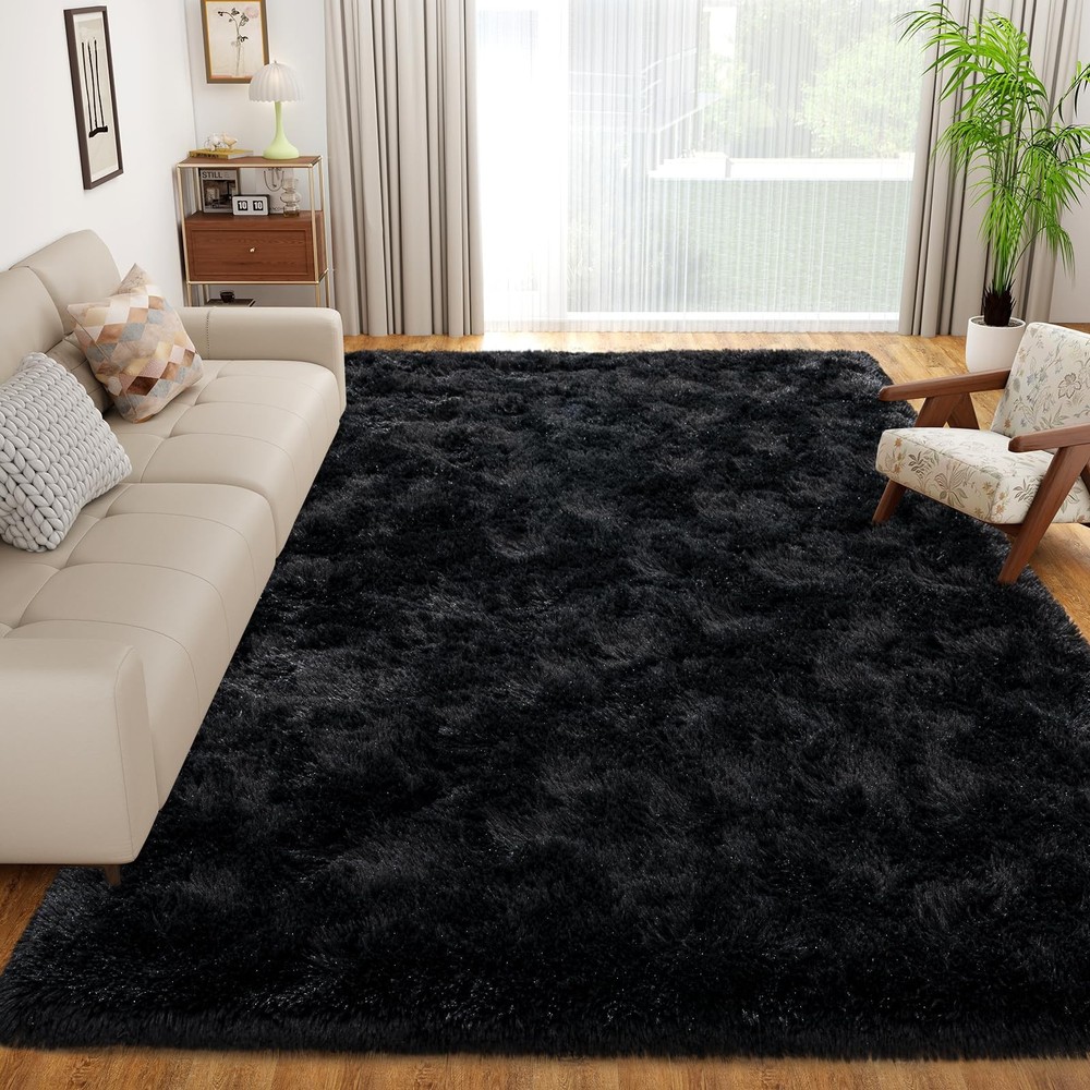 Dssimo Black Rug for Bedroom, Super Fluffy 4x6 4' x 6' (Rectangular),