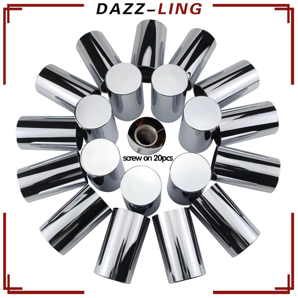 Chrome ABS Cylinder Lug Nut Covers 33mm Thread-On (4-1/4" Tall) 20-Pack