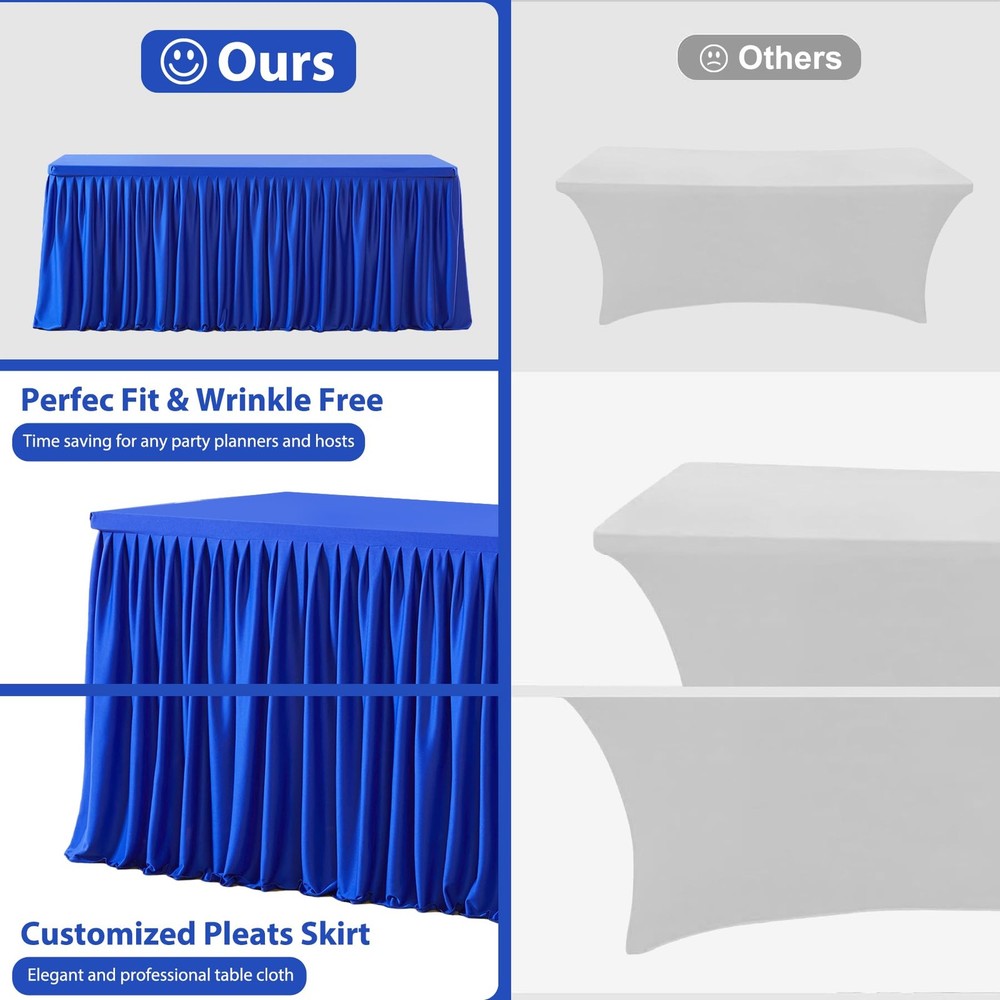 2 Pack Royal Blue Rectangle Table Clothes for 6 Foot Tables, Polyester Fitted...