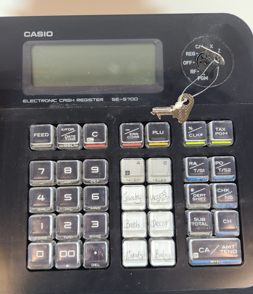 Casio SE-S700 Cash Register ~ Black No Drawer Key Has Operator Key+Pgmkey Tested