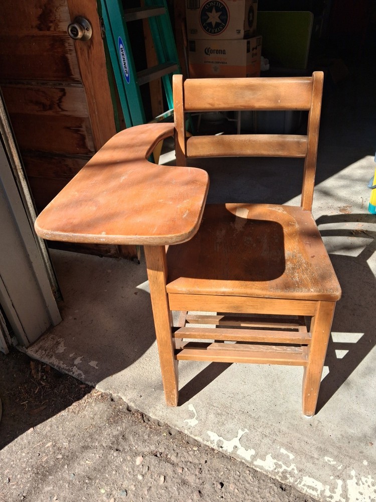 Vtg Solid Wood School Desk