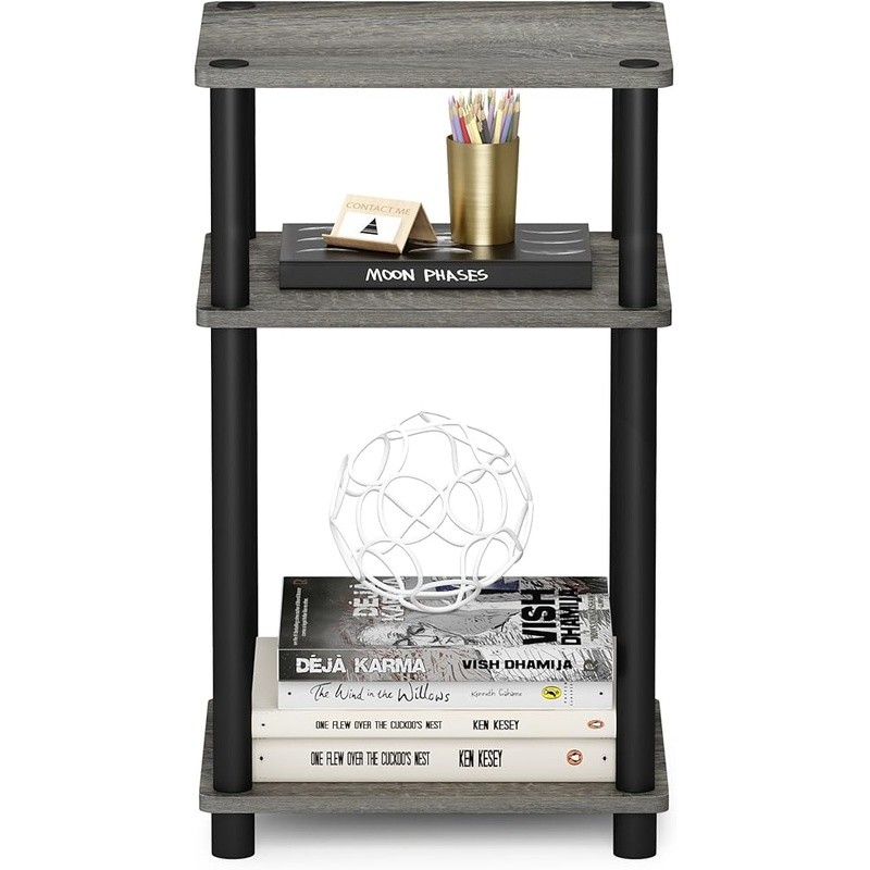 Modern Compact 3-Tier End Table Nightstand W/ Open Storage Small Spaces New