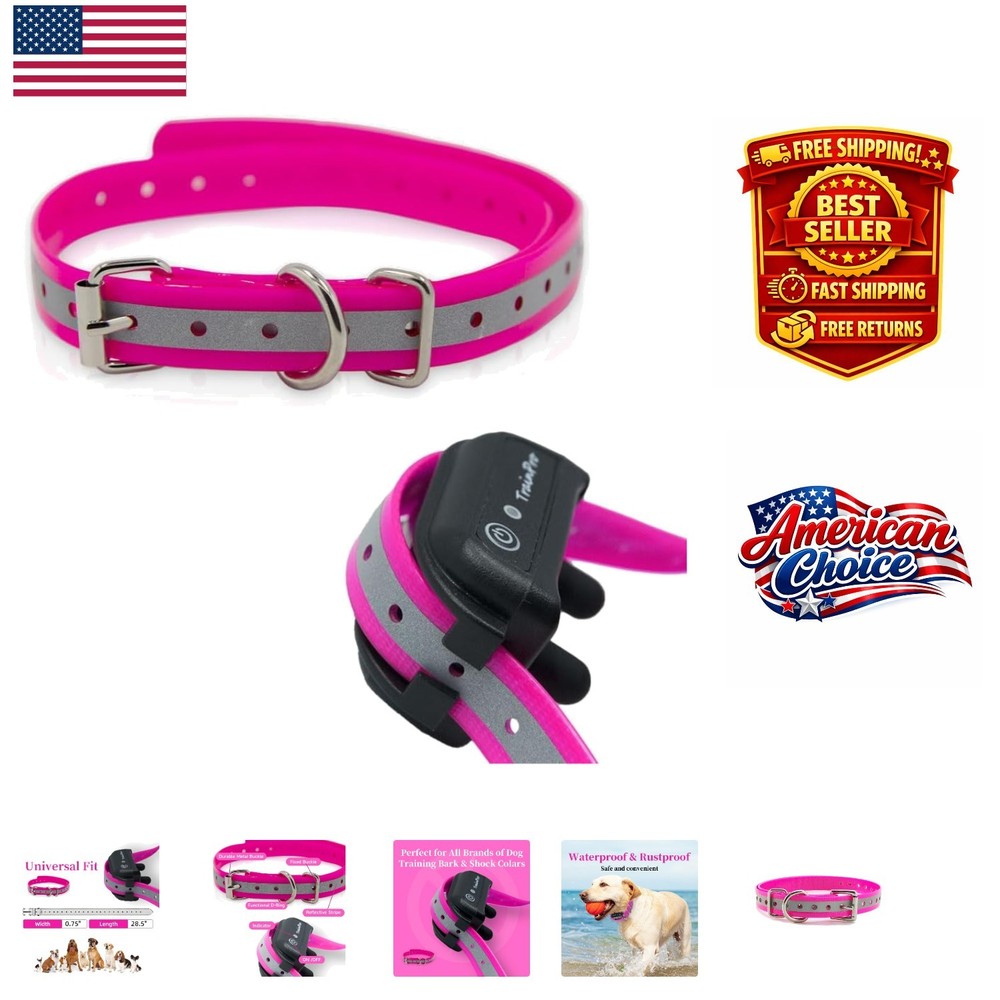 Pink Reflective Replacement Dog Training Collar Strap - 27.5” x 0.75” Adjustable
