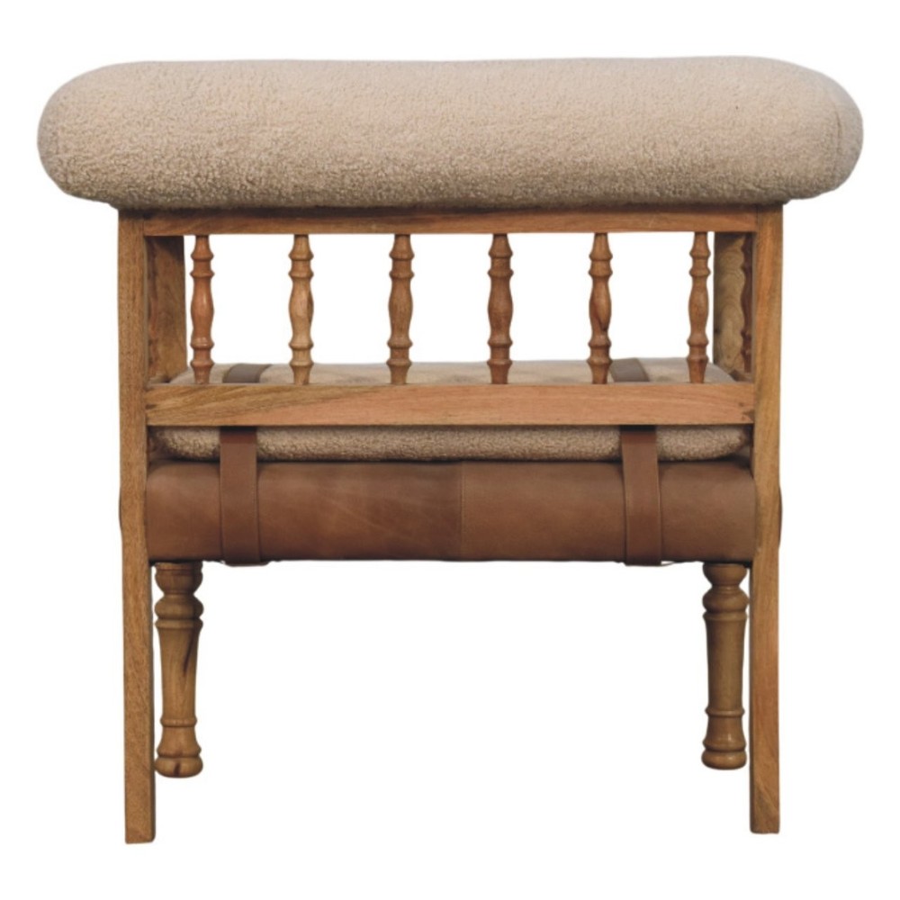 Strapped Boucle and Leather Hallway Bench