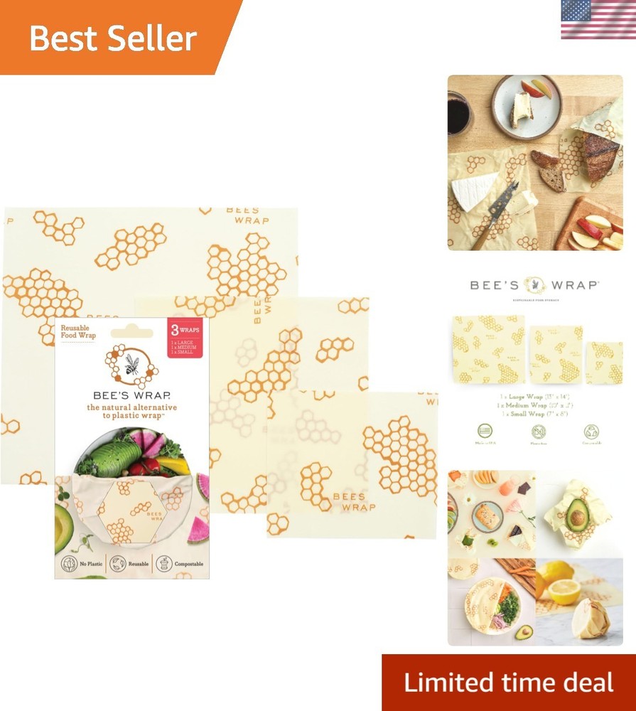 Reusable Beeswax Wraps Set - Small, Medium & Large for Eco-Friendly Food Storage