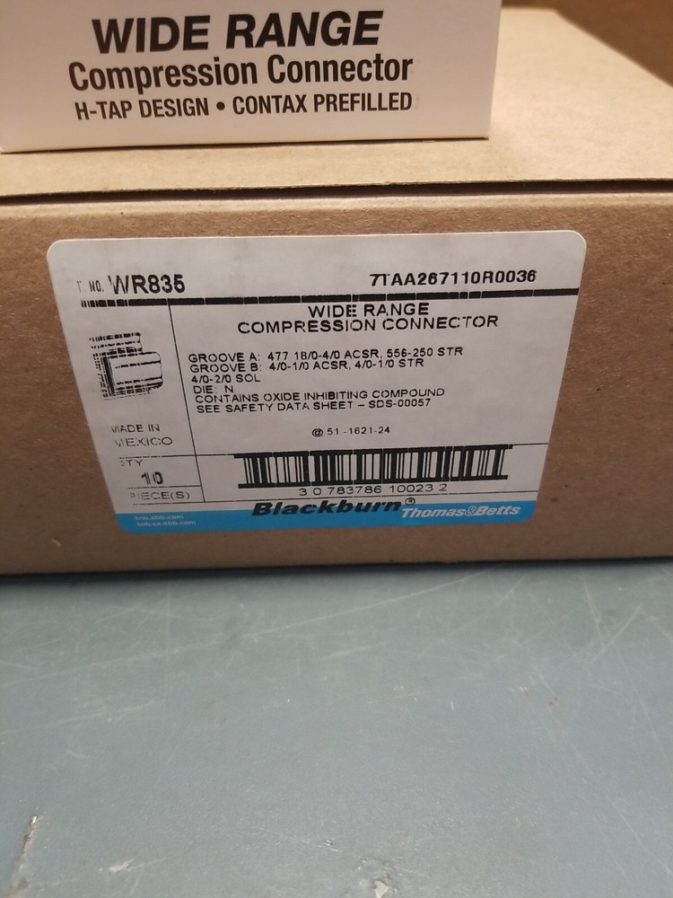 10 -PACK THOMAS & BETTS BLACKBURN WR835 WIDE RANGE COMPRESSION CONNECTOR H-TAP