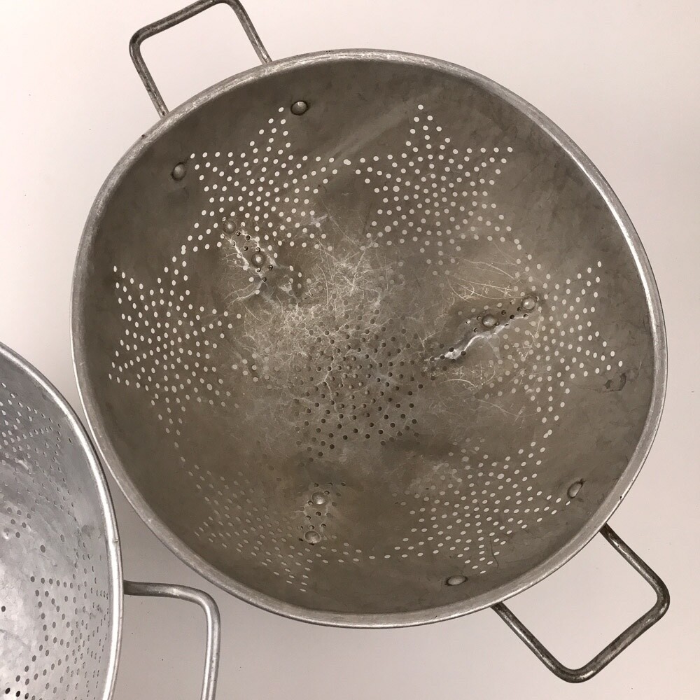 Retro Set of two large 11" aluminum star pattern colanders