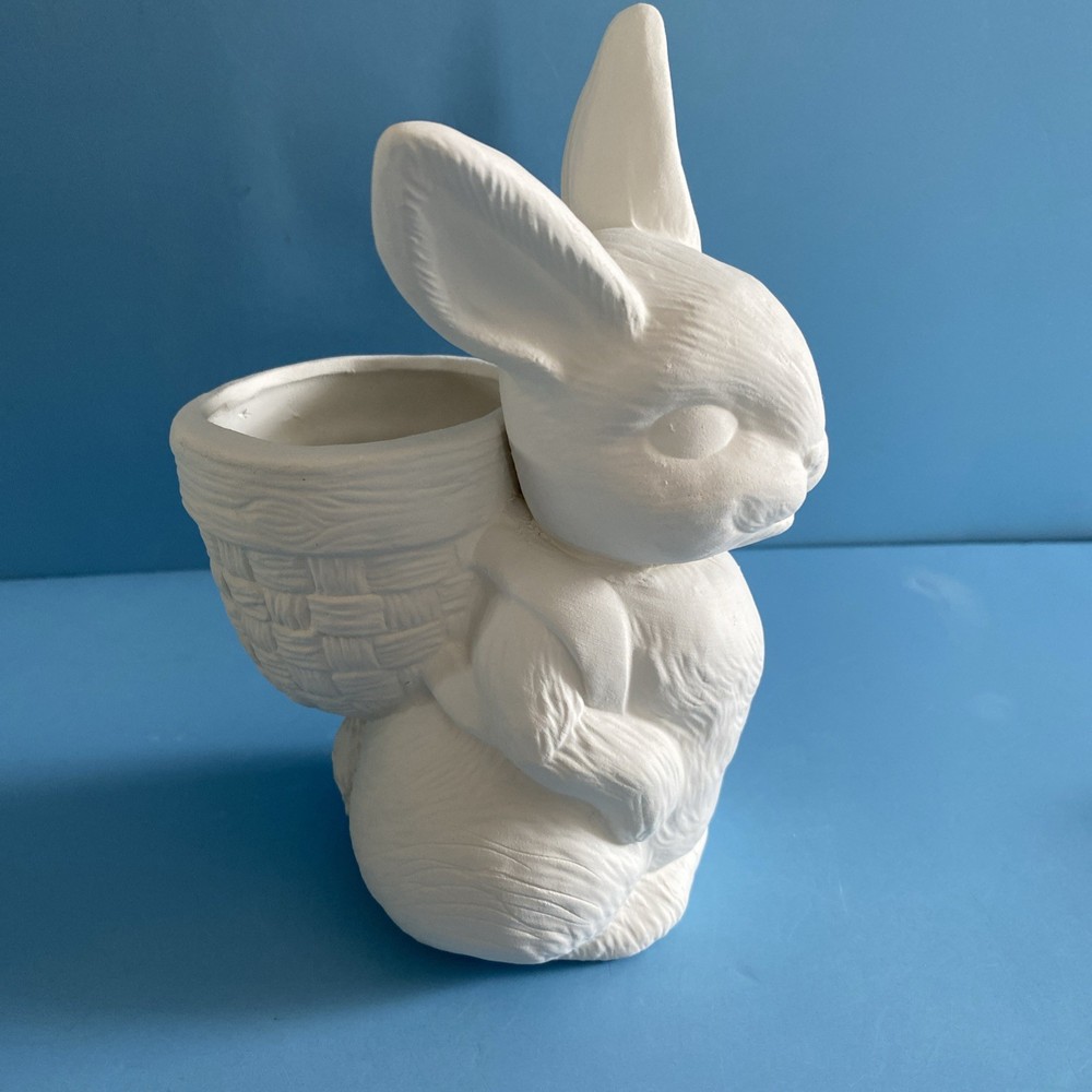Ceramic Bisque Easter Bunny With Basket Ready To Paint