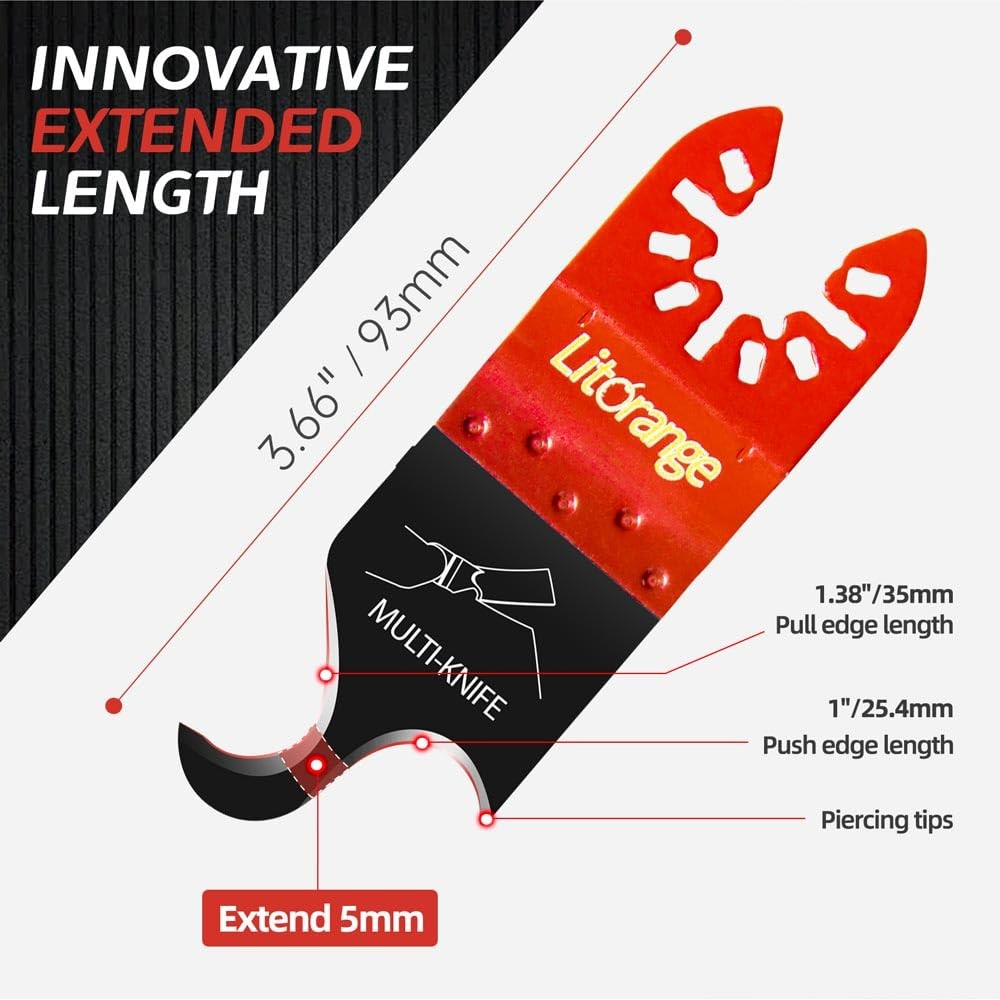 Litorange Extended Hook Blade for Oscillating Tool, 5 Pack Oscillating Multi-...