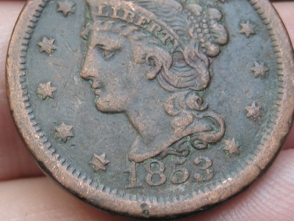 1853 Braided Hair Large Cent One Cent- VF/XF Details