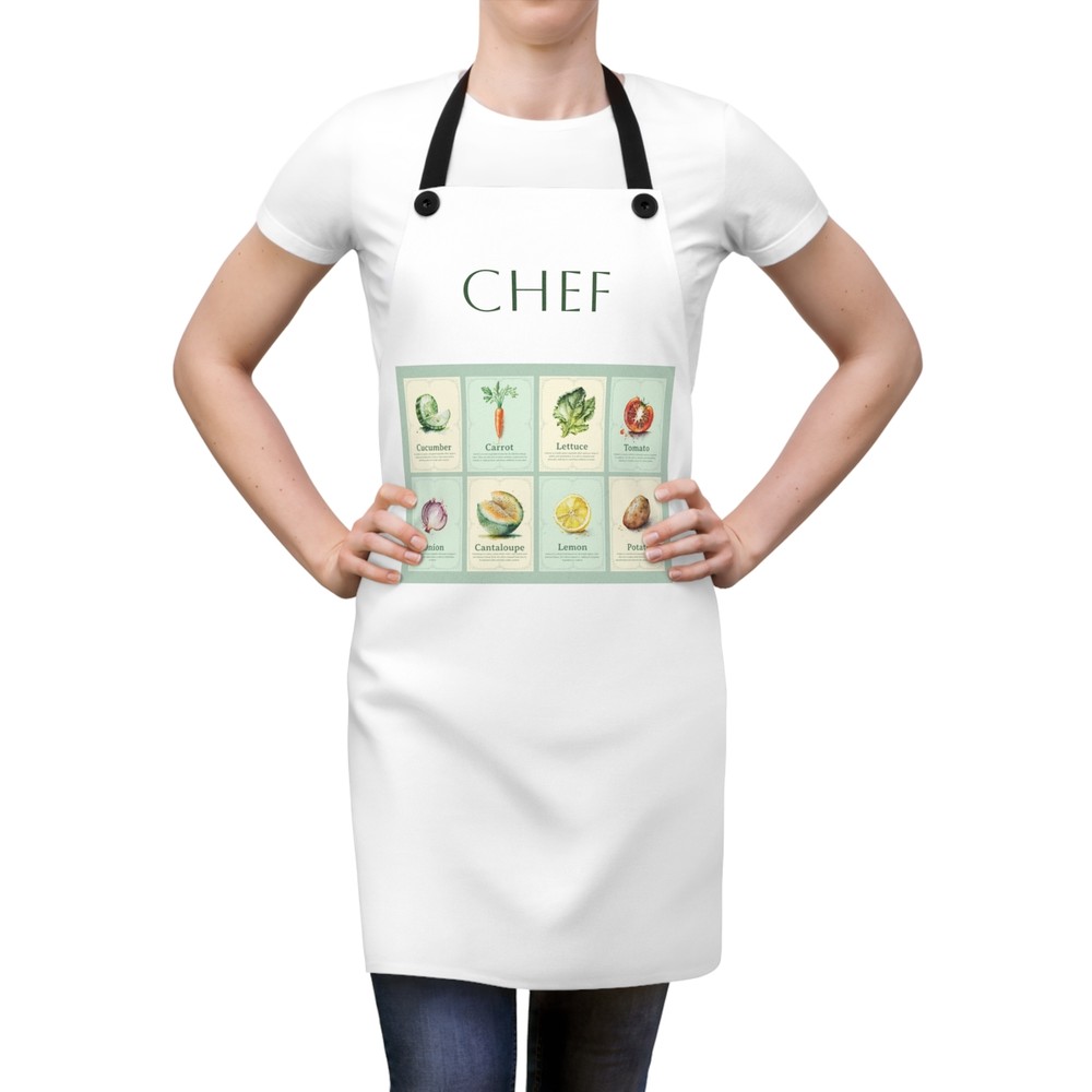 Chef's Apron with Vegetable Design, Kitchen Gift, Cooking Apron, Culinary Apron,