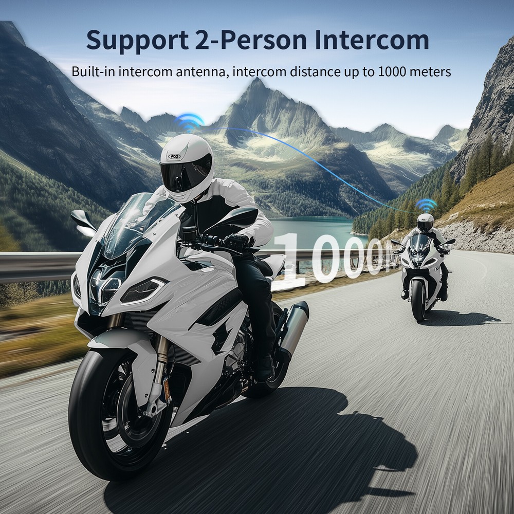 T1 Motorcycle Intercom Bluetooth Helmet Headset 2-way 1km Communication +Sticker