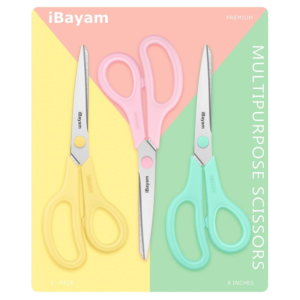 Scissors, 8" All Purpose Scissors Bulk 3-Pack, Ultra Sharp 2.5mm Thick Blade ...