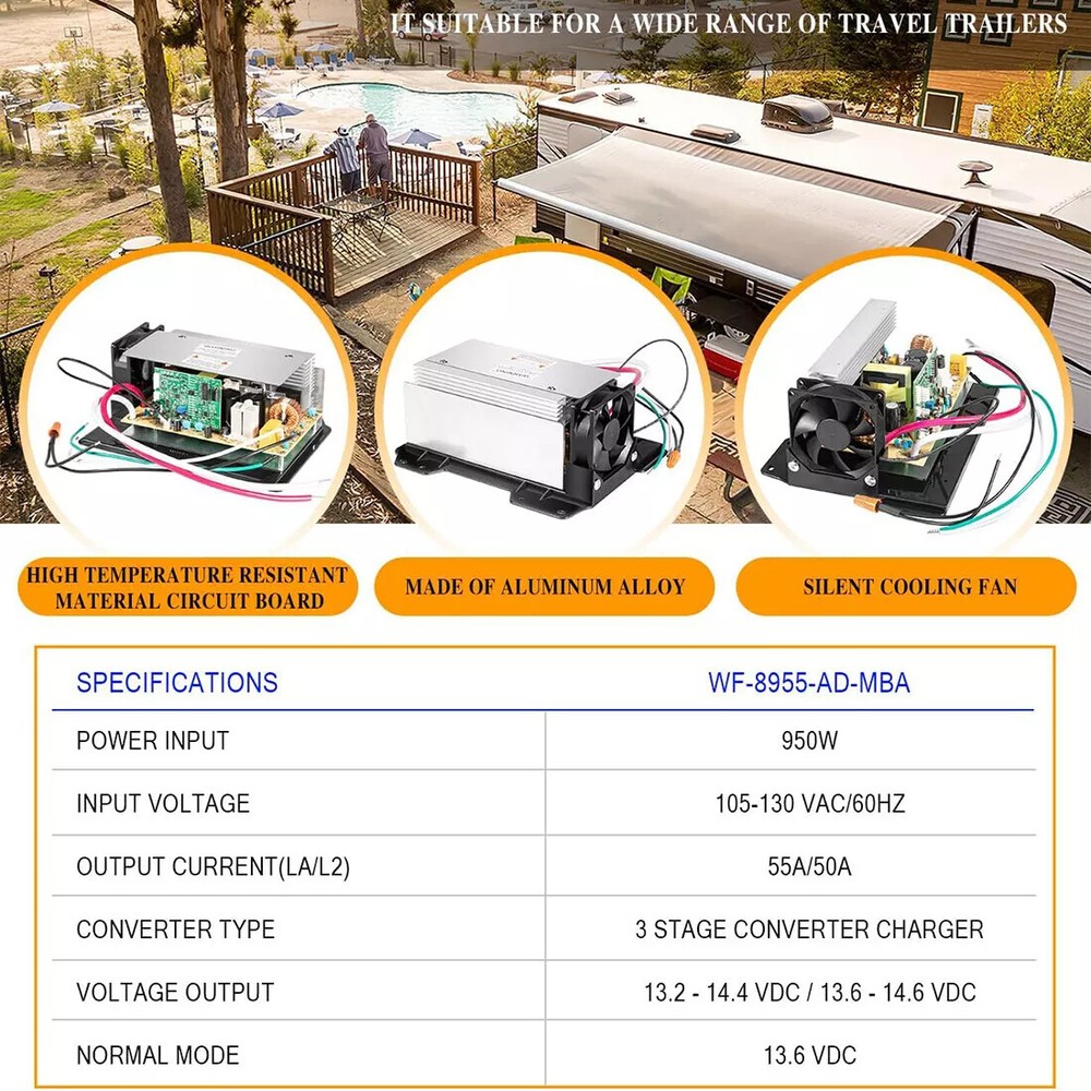 For WFCO WF-8955-MBA Converter Power Converter Assembly 55Amp 105-130VAC 950W