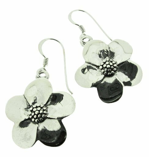 Silver flower drop earrings