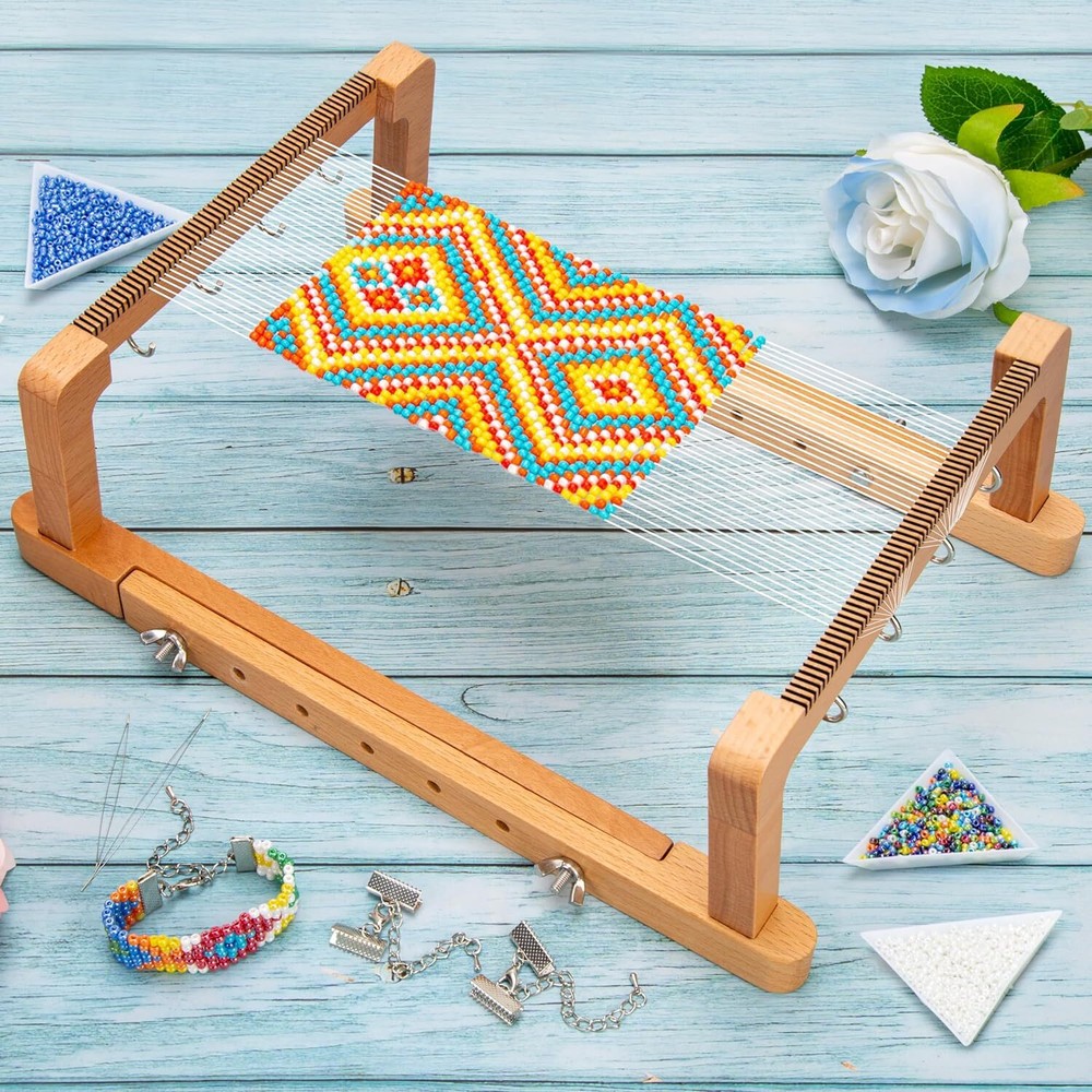 PP OPOUNT Adjustable Bead Loom Kit, Wood Beading 512 PCS, colored