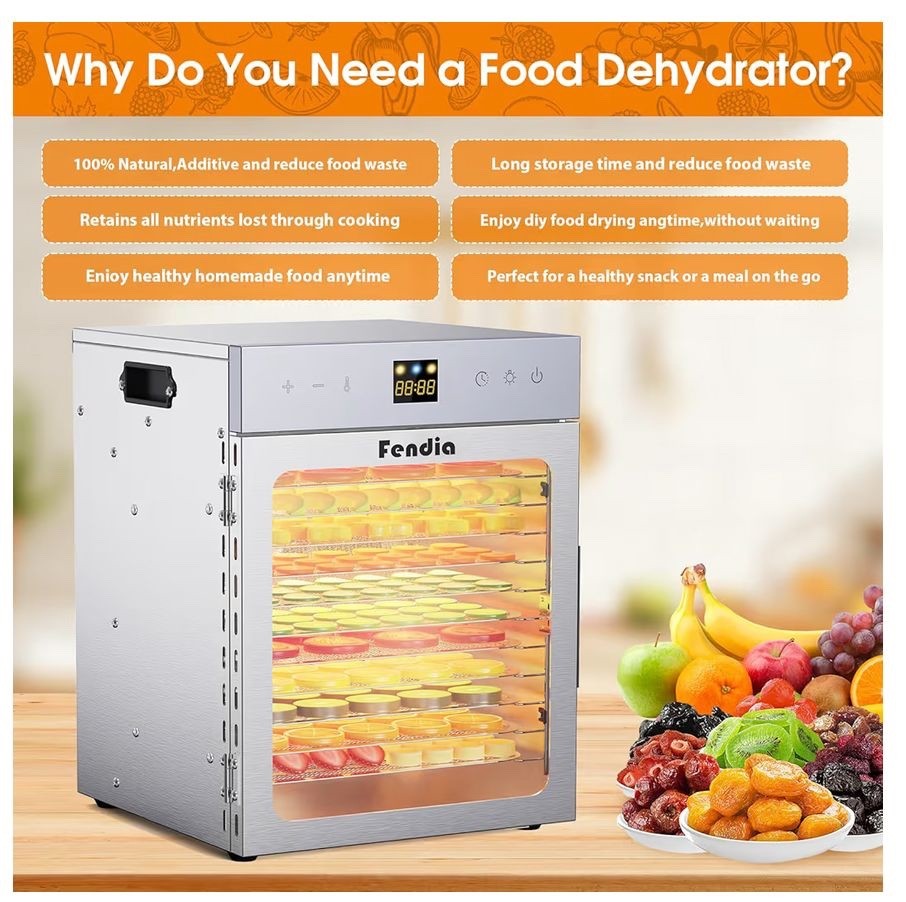 Fendia Stainless Steel Food Dehydrator Digital Display Temperature Control Timer