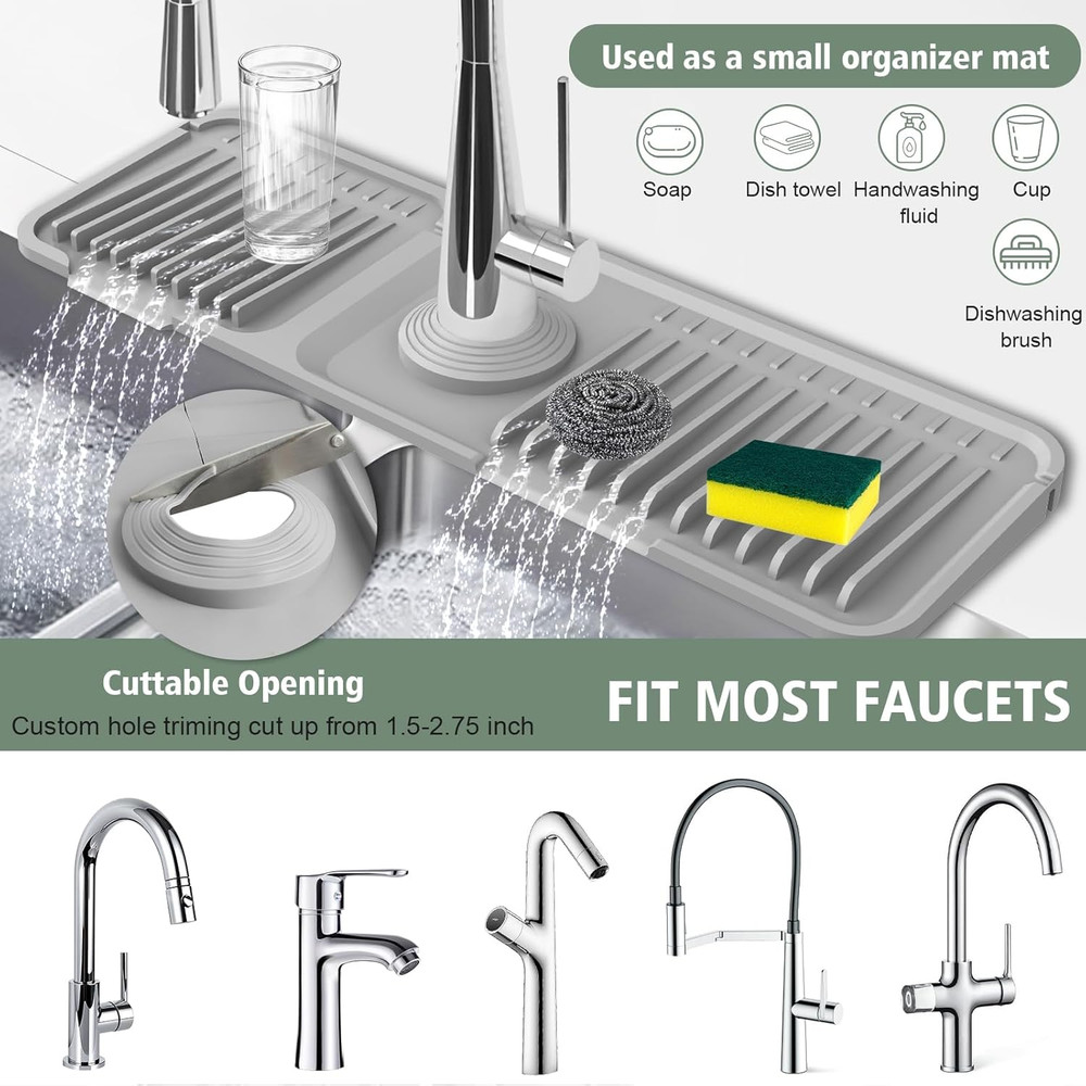 17.7-Inch Kitchen Sink Splash Guard Mat | 7° Slope for Fast Self-Draining | Snap