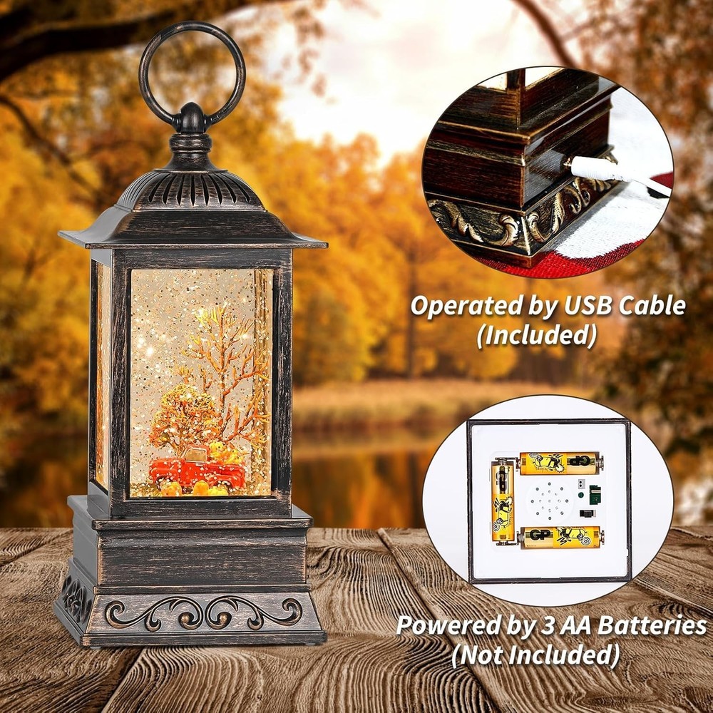 Lighted Fall Truck Snow Globe - Automatic Timer, Glitter Swirl, Decor