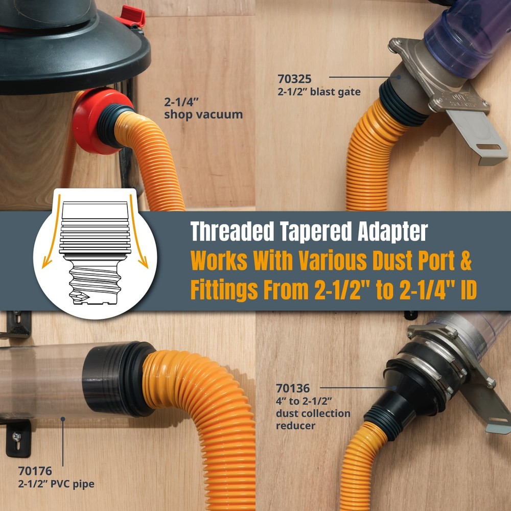 Powertec Power Tool Hose Kit 20 Vacuum Hose 4 Quick Change Adapters Threaded