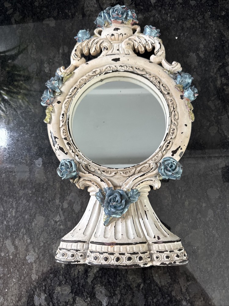 VTG Heavy Ceramic Victorian Style Table Top Stand Vanity Mirror