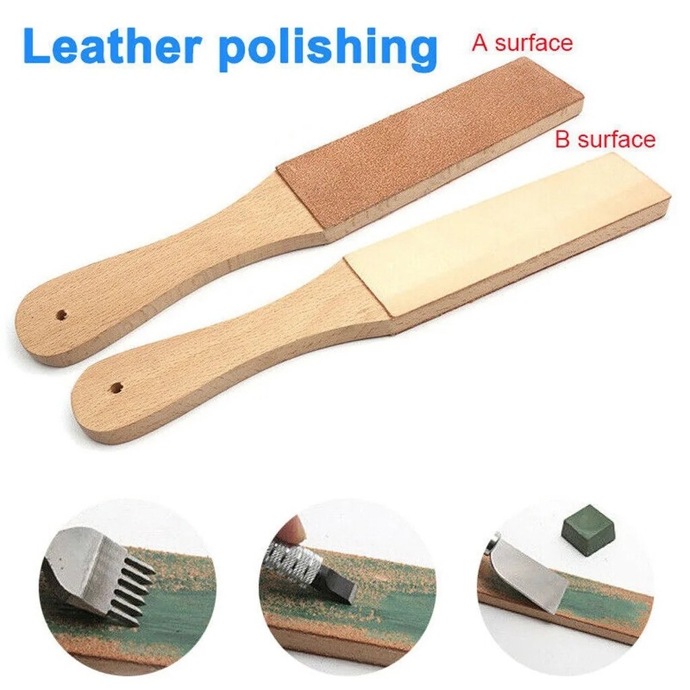 1Pcs Leather Sharpening Wood Handle Strop Tool Double Sided,1Pcs Polish Compound