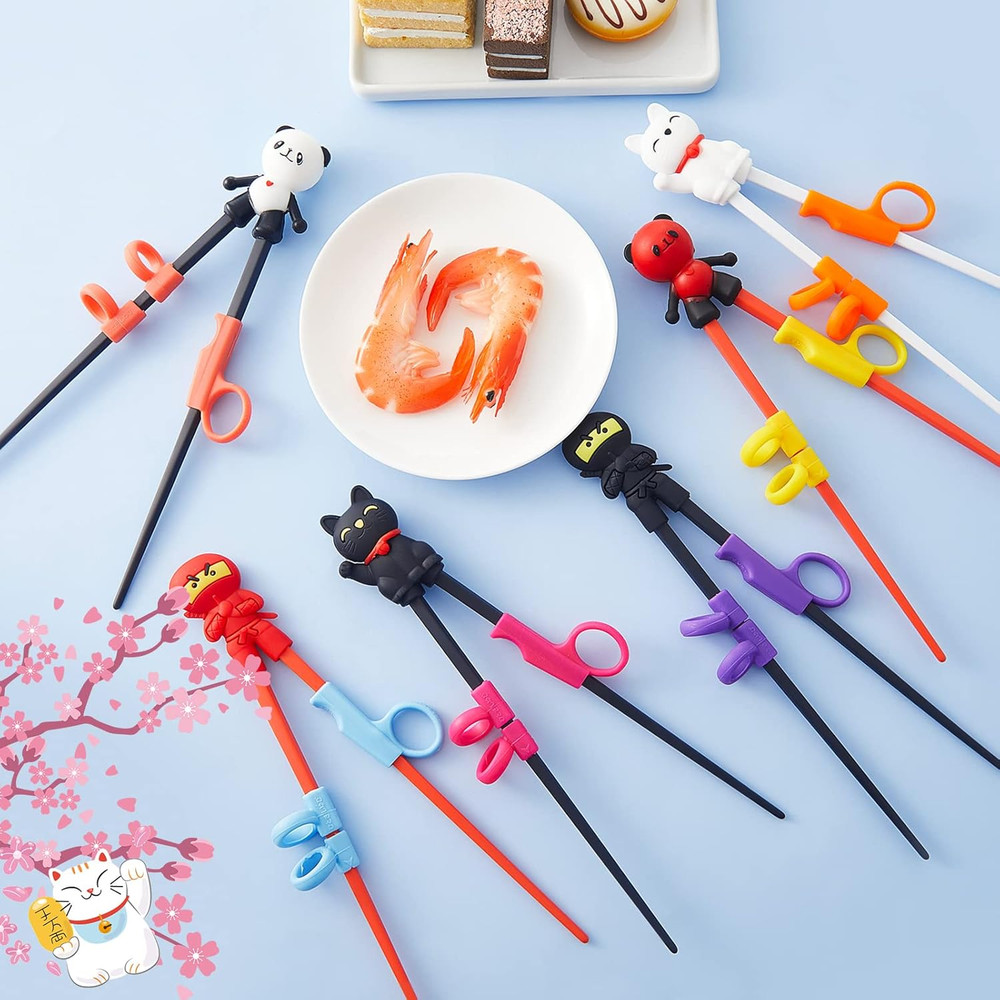 6 Pairs Training Chopsticks for Beginners, Reusable Learning Tableware, Cute Des