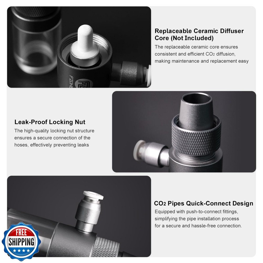 FZONE Aquarium Inline CO2 Diffuser, Fits 1/2" ID tubing