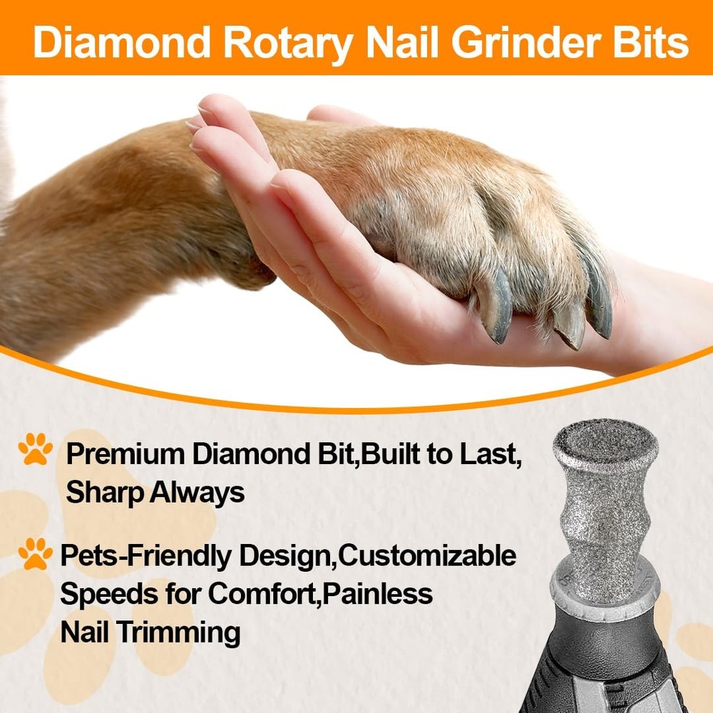Diamond Grit Pet Nail Grinder Bits 5 Pack
