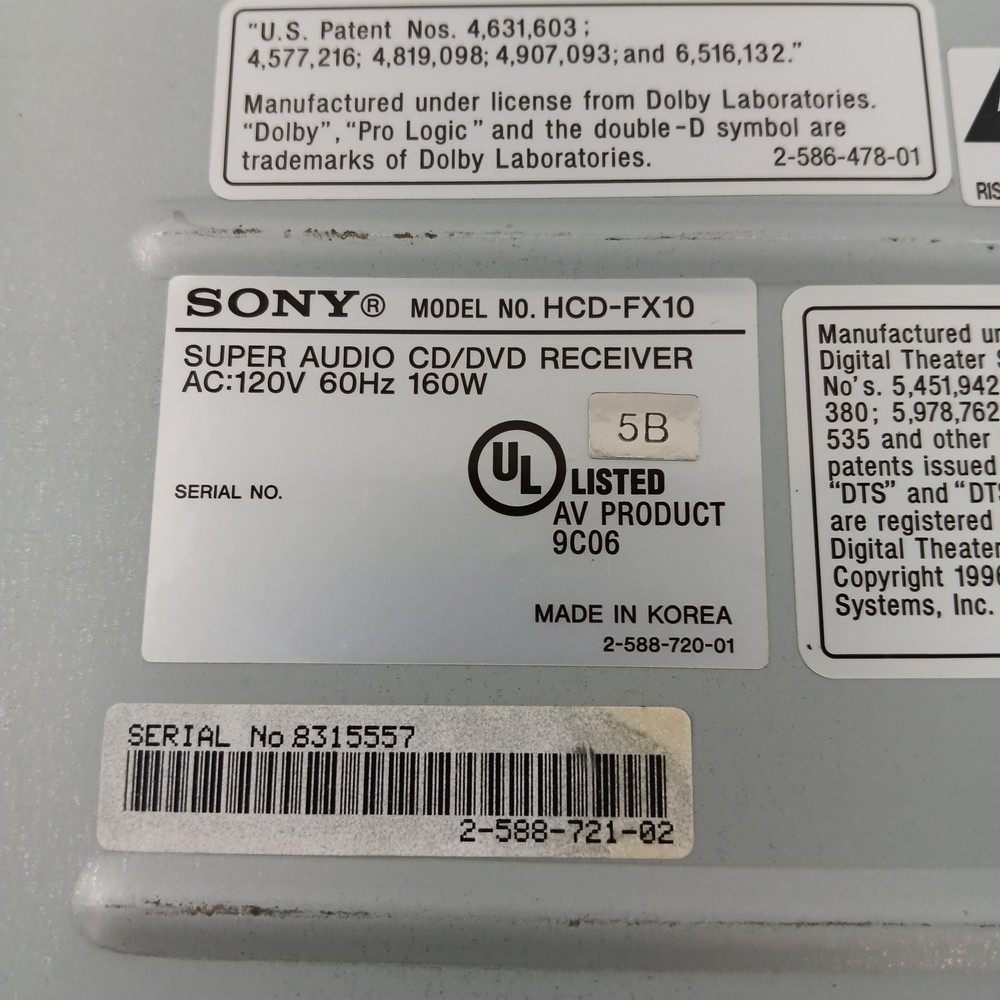 Sony HCD-FX10 S-Master Super Audio CD DVD Receiver Disc AV System Silver